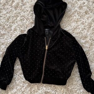 Forever 21 Black Velvet Hooded Zip-Up with Gold Zip and Studs